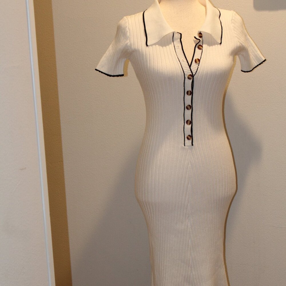 White Knit Button Down Maxi Dress